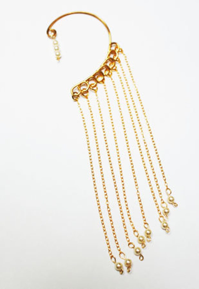 Dangling Chain & Pearl Ear Cuff Etsy