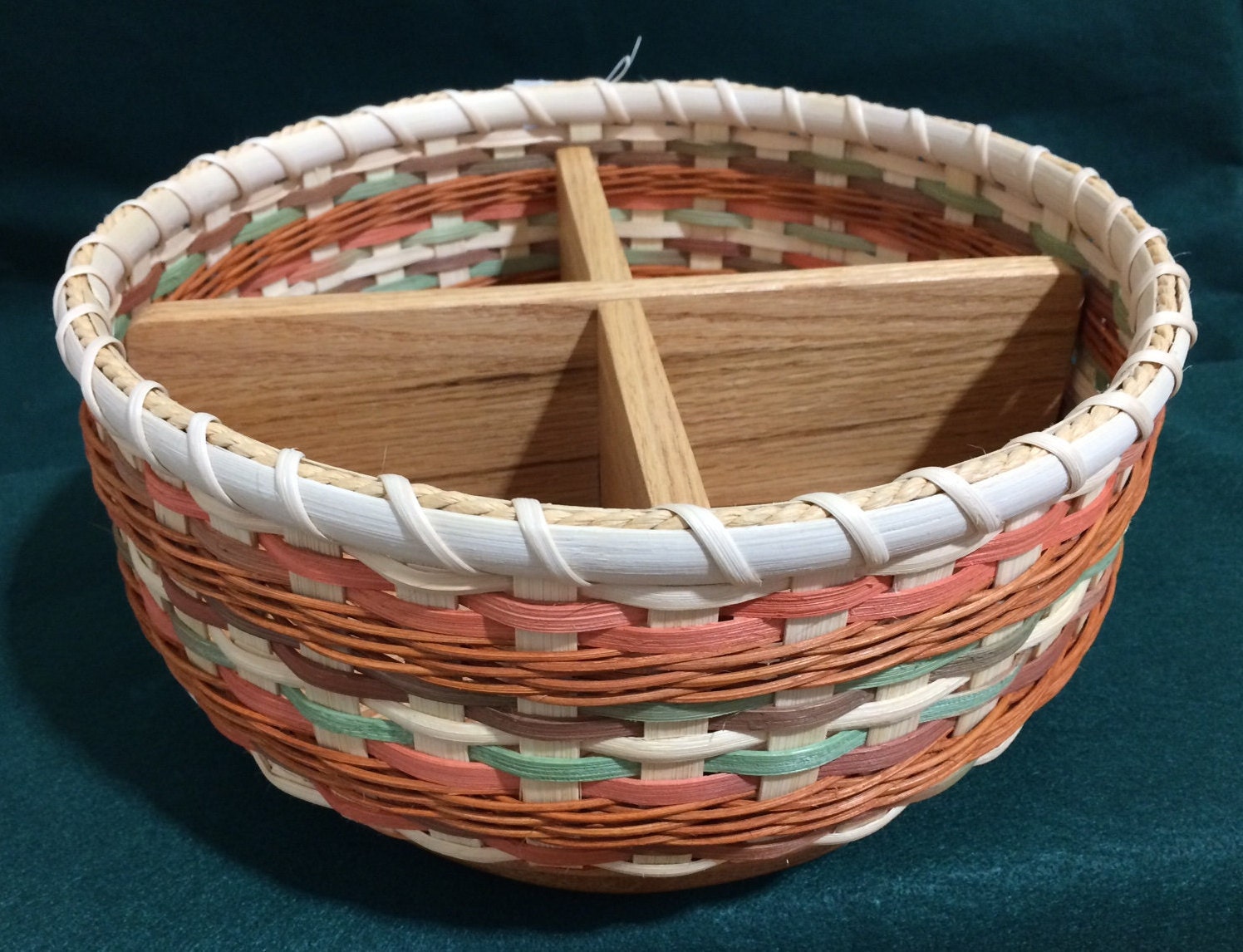 Lazy Susan Basket with solid wood base and removable divider Etsy