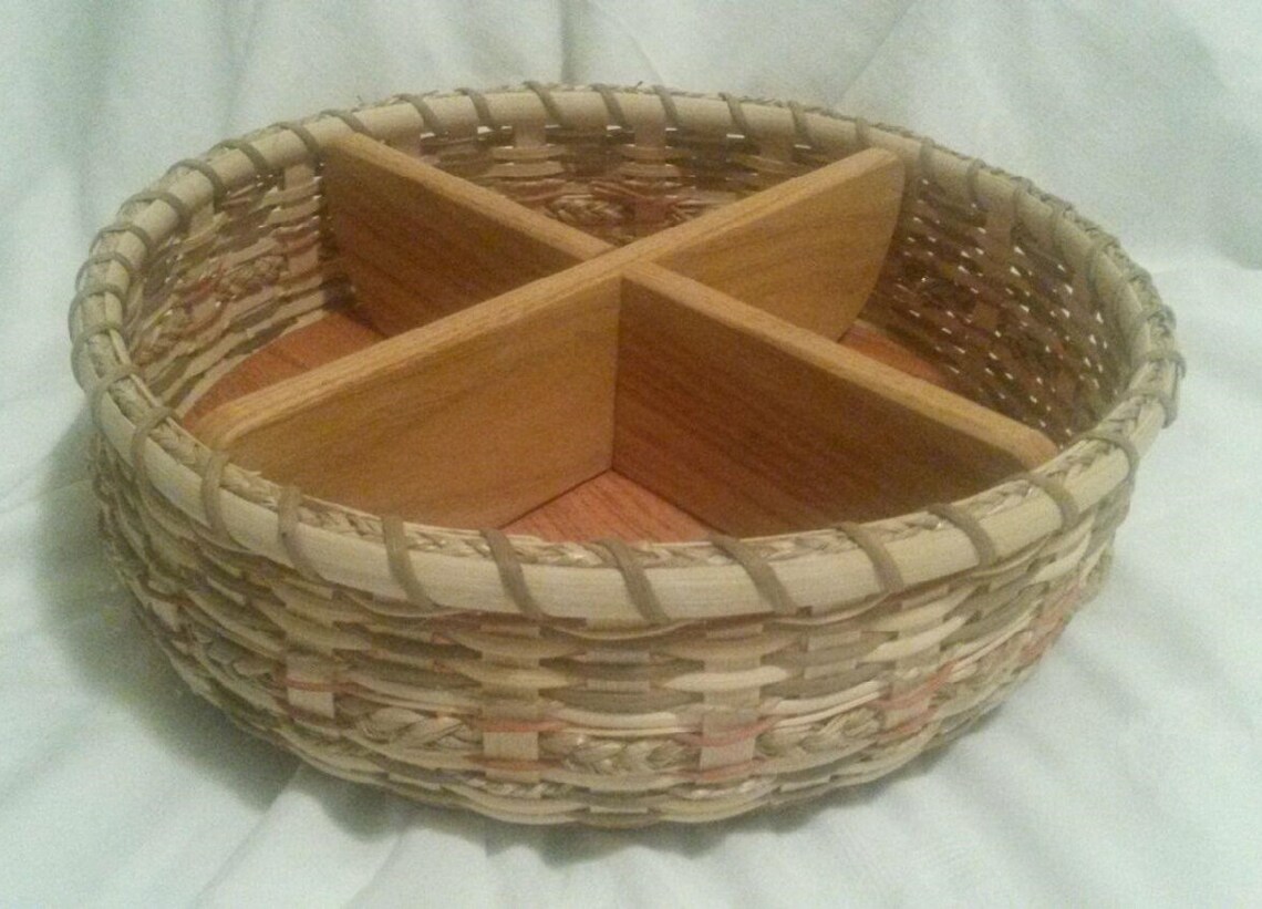 Lazy Susan Basket with solid wood base and removable divider Etsy
