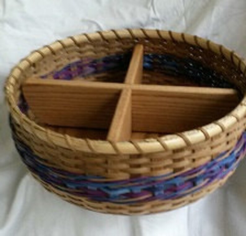 Lazy Susan Basket with solid wood base and removable divider Etsy