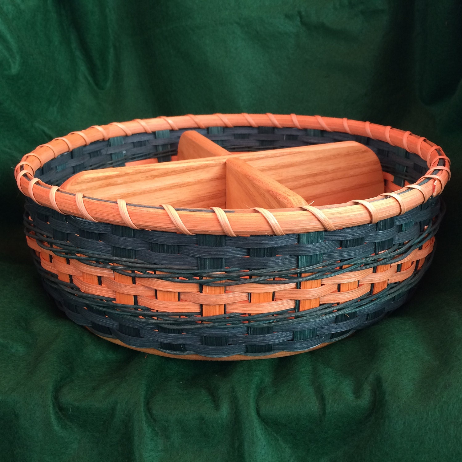 Lazy Susan Basket with solid wood base and removable divider Etsy