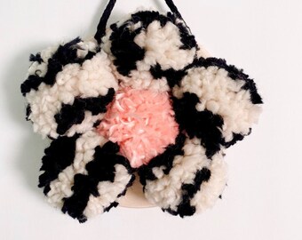 Cow Flower,Cow Pom Pom ,Pom Pom Flower , Nursery Wall Art,  Bohemian Decor, Gift for Her, Dorm Room, Boho Decor,Floral,Spring Decor
