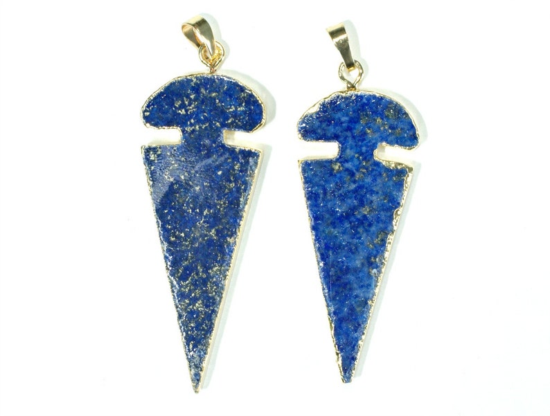 Natural Blue Arrow Head Shape Lapis Lazuli Gold Pendant Arrowhead Lapis Pendant