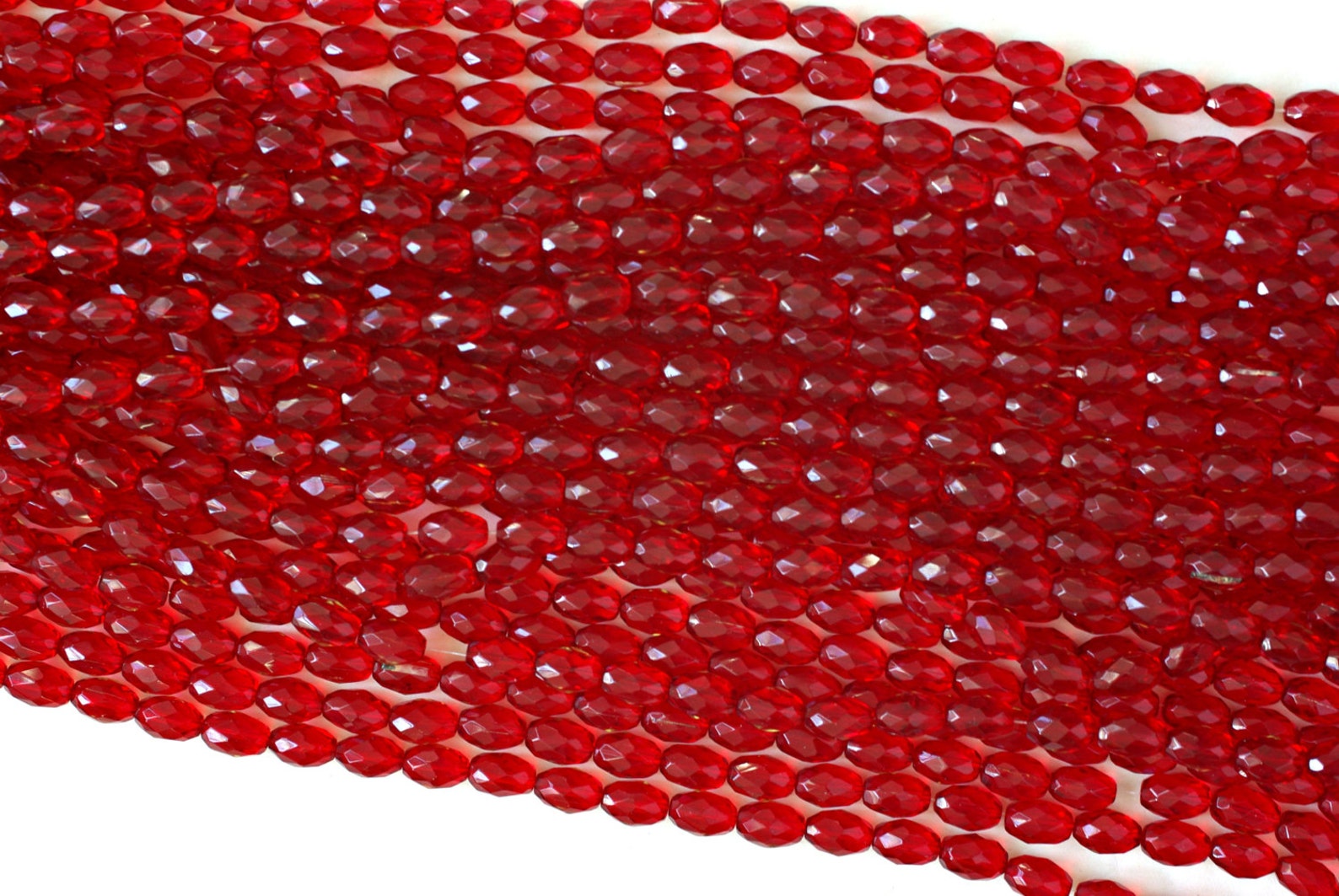 Red Crystal Beads Red Glass Beads Faceted Oval Ruby Red Etsy Ireland