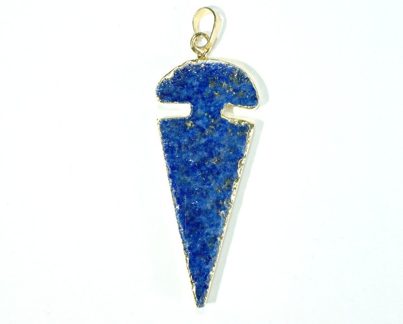 Natural Blue Arrow Head Shape Lapis Lazuli Gold Pendant Arrowhead Lapis Pendant