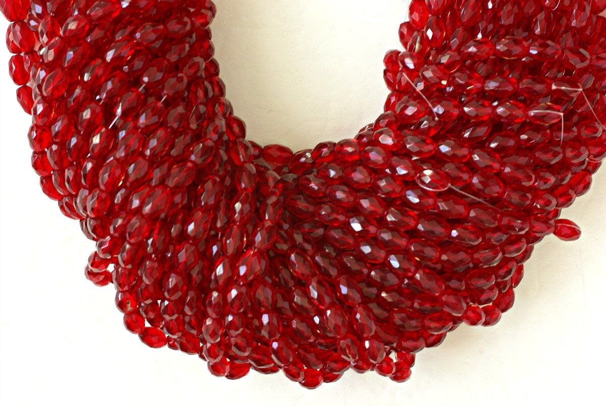 Red Crystal Beads Red Glass Beads Faceted Oval Ruby Red Etsy Ireland