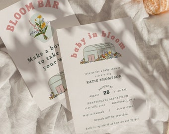 Floral Baby Shower Einladung: Baby in Bloom, editierbar 5 x 7 (Instant Download)