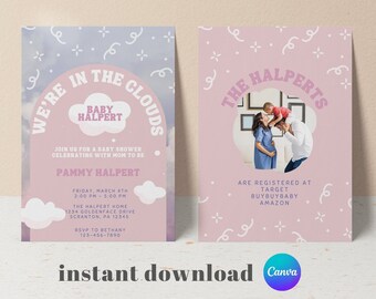 Wolken-Babyparty-Einladung: Wunderliche bearbeitbare Vorlage (Sofortdownload)