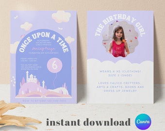 Princess Birthday Invitation, Once Upon a Time | Fairytale | Storybook Birthday, Girl Birthday EDITABLE, INSTANT DOWNLOAD