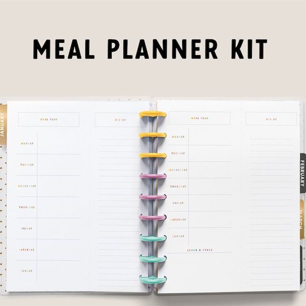 Menu Planner | Menu Planner Insert | 7x9.25 Discbound Vertical Happy Planner Classic | Colorful