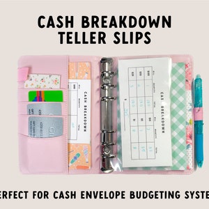 Cash Breakdown Umschlag für Cash Tray | Bankbelege | Geldumschlag System Printable | Budget Binder Printable