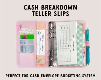 Cash Breakdown Envelope for Cash Tray | Bank Teller Slips | Cash Envelope System Printable | Budget Binder Printable