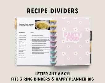 Recipe Dividers | 18 Categories | fits standard binder Happy Planner Classic & Big | Colorful