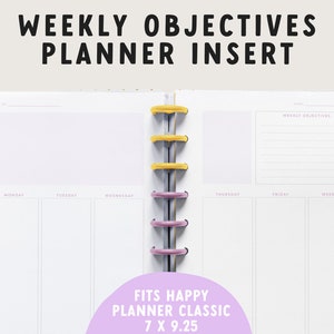 Weekly Objectives Planner Insert | Printable Planner Sheets | Undated Weekly Planner Insert | Discbound Planner | Happy Planner Classic