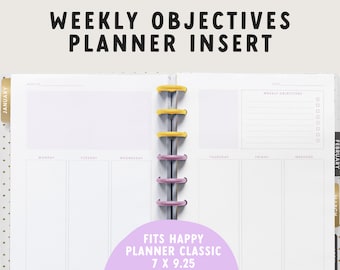 Weekly Objectives Planner Insert | Printable Planner Sheets | Undated Weekly Planner Insert | Discbound Planner | Happy Planner Classic