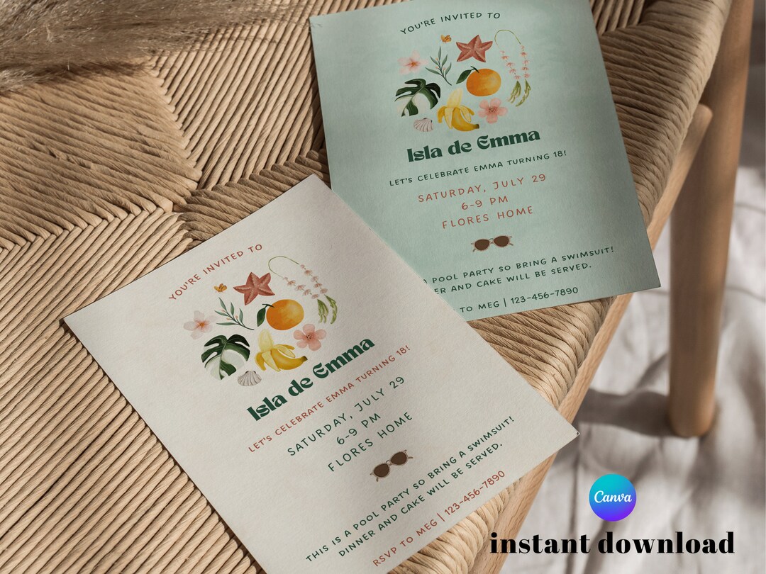 Tropical Pool Party Invitation: Editable Summer Birthday (instant ...