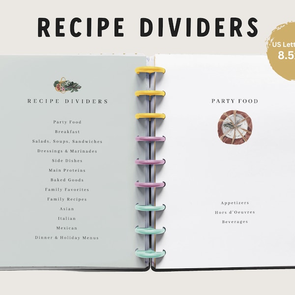 Recipe Dividers | US Letter Size 8.5x11 | Recipe Organizer | Recipe Organization | Kitchen Binder Tabs | Digital Download