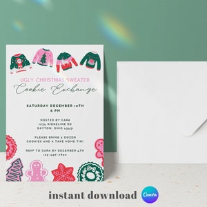Christmas Cookie Exchange Party Invitation, Ugly Sweater Party, Christmas Party Editable Invitation | EDITABLE, INSTANT DOWNLOAD