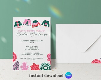 Ugly Sweater Cookie Austausch Einladung: Bearbeitbare Weihnachtsfeier (Instant Download)
