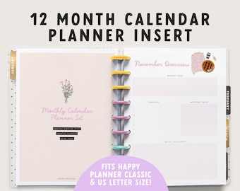 Monthly Calendar Planner Bundle | Monthly Goal Inserts | 7x9.25 | Discbound Happy Planner Classic | Cute Happy Planner Inserts