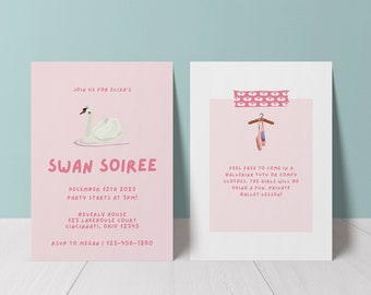 Schwanensee Ballerina Geburtstagseinladung: Bearbeitbarer Schwan Soiree (Instant Download)
