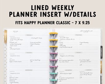 Lined Weekly Planner Insert: Undated Horizontal Layout (PDF Download)