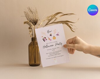 Cute Halloween Party Invitation, EDITABLE Canva Template (Instant Download)
