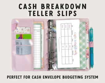 Cash Breakdown Envelope for Cash Tray | Pastel Bank Teller Slips | Cash Envelope System Printable | Budget Binder Printable