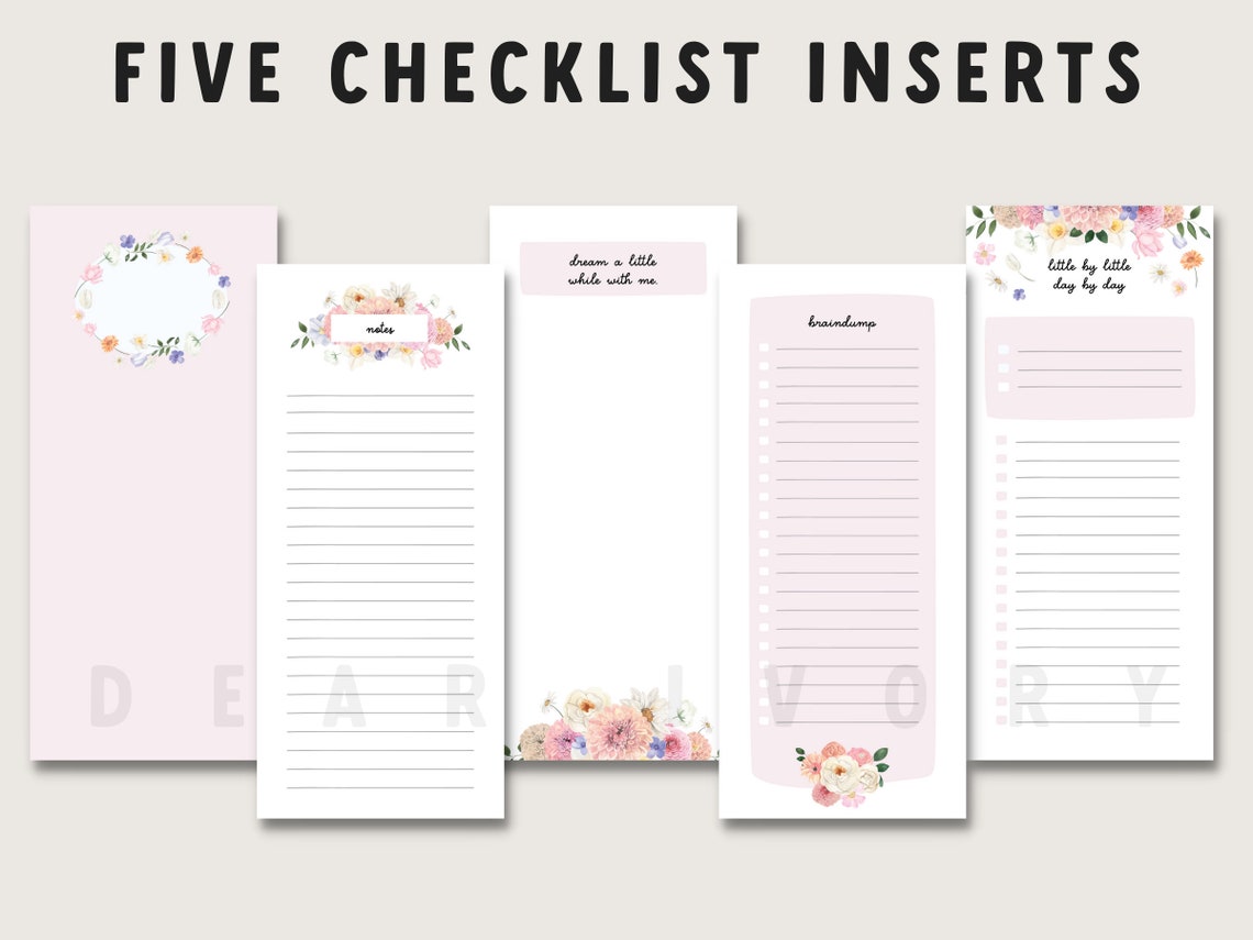 Floral Checklist Bundle: Happy Planner Classic Inserts (PDF Download ...