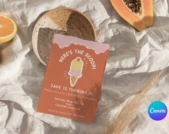 Eis Geburtstagseinladung: Bearbeitbare Canva Vorlage (Instant Download)