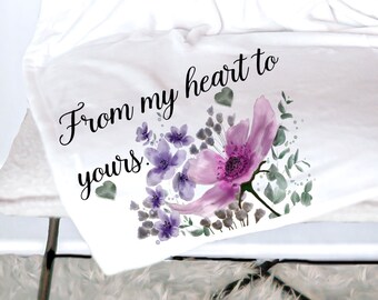 From My Heart to Yours, personalized fleece throw blanket, blanket with your words, beautiful hand drawn flower design