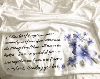 A Memorial Throw Blanket of forget-me-nots for someone who lost someone, memorial blanket, gift of sympathy, bereavement, comfort grieving