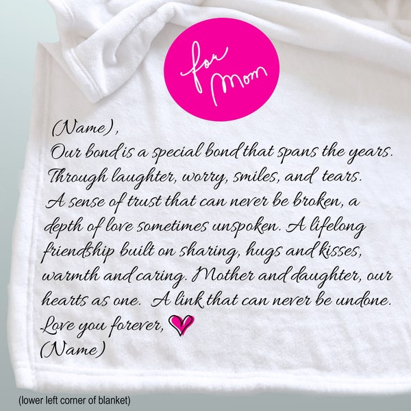 A personalized throw blanket for Mom, personalized Mother's Day gift, Gift for Mom, Gift for Daughter, Bond between Mother and child, Mom