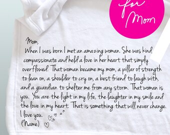 Personalized cozy throw for Mom with words to express how much you love her a perfect Mother's Day gift with a special message for Mom