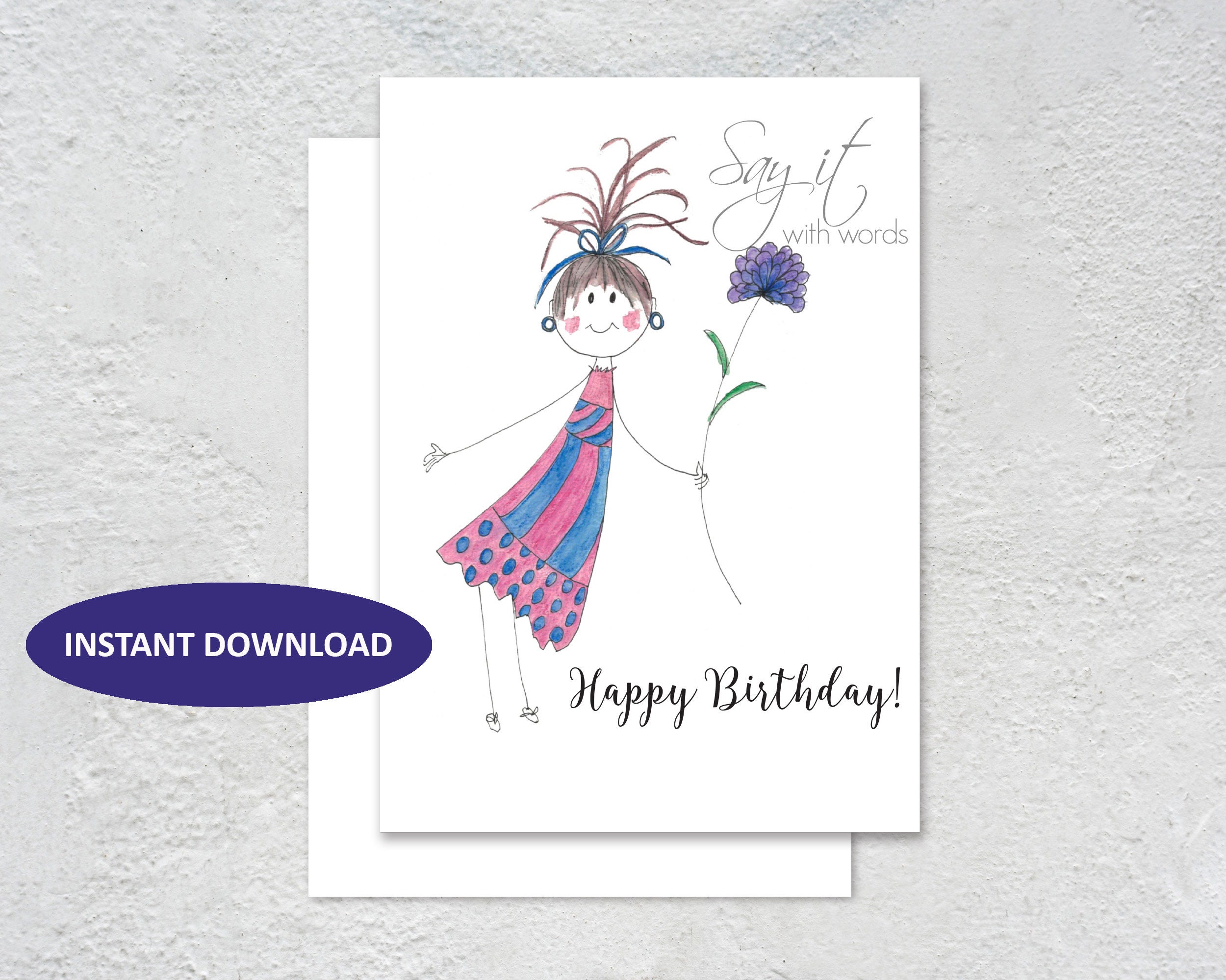 Downloadable Digital Birthday Card Cute Birthday Card - Etsy