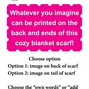 Warm fleece wrap, blanket scarf with original drawing, fleece blanket scarf, fleece wrap with your message, a scarf that will hug image 9