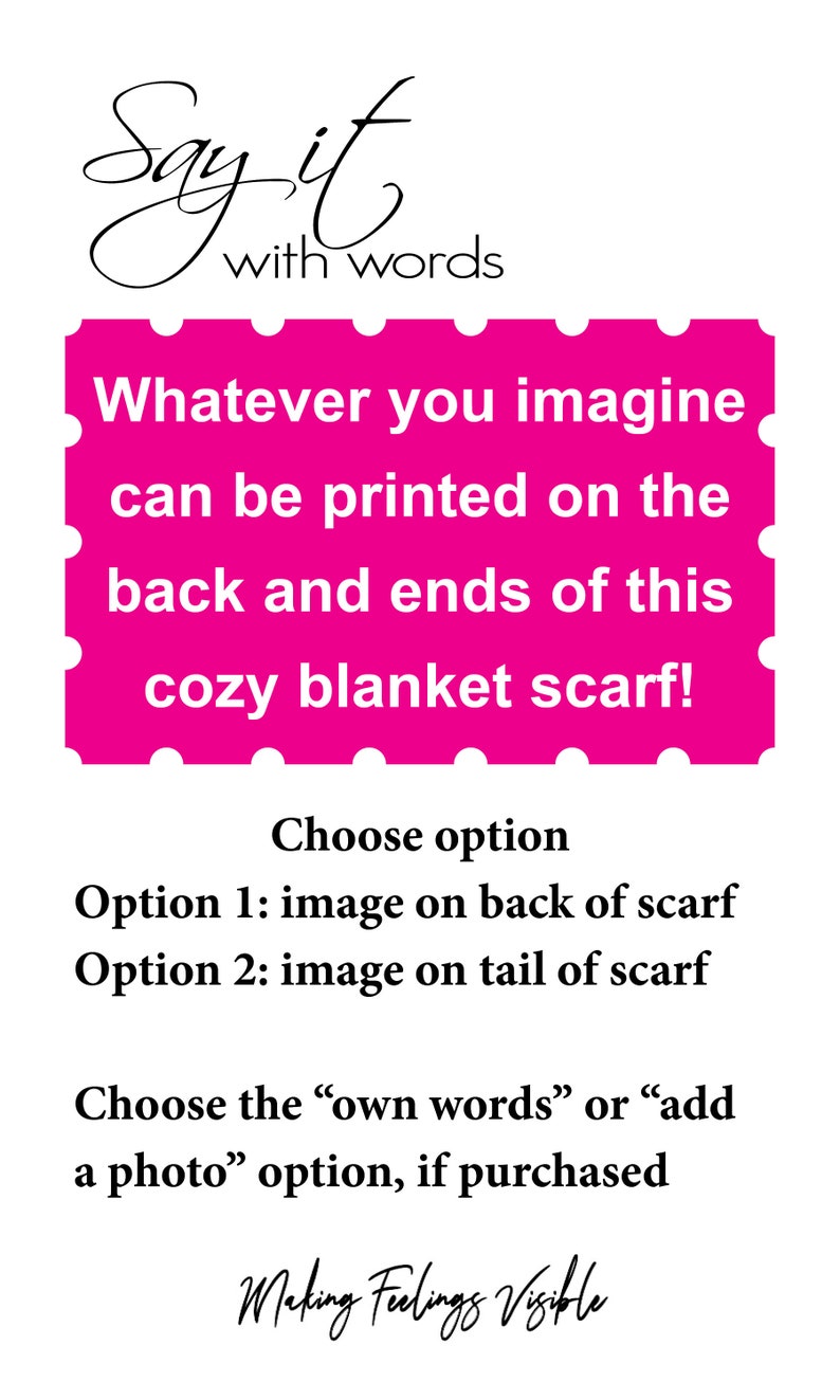 Warm fleece wrap, blanket scarf with original drawing, fleece blanket scarf, fleece wrap with your message, a scarf that will hug image 9