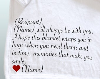 Personalized Sympathy Throw Blanket, memorial blanket, gift of sympathy, a cozy blanket to wrap the person grieving in, hug blanket, comfort