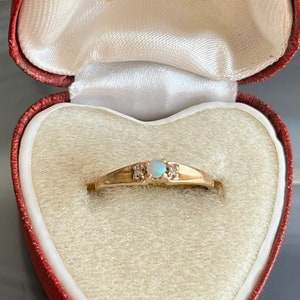 Vintage Antique 10K Tiny Opal Diamond Ladies Band Stacking Ring