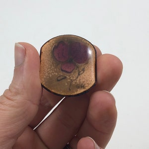Vintage Floral Enamel on Copper Brooch Signed GH