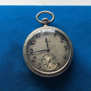 Antique 1923 Elgin Art Deco 14K White Gold Filled Pocket Watch