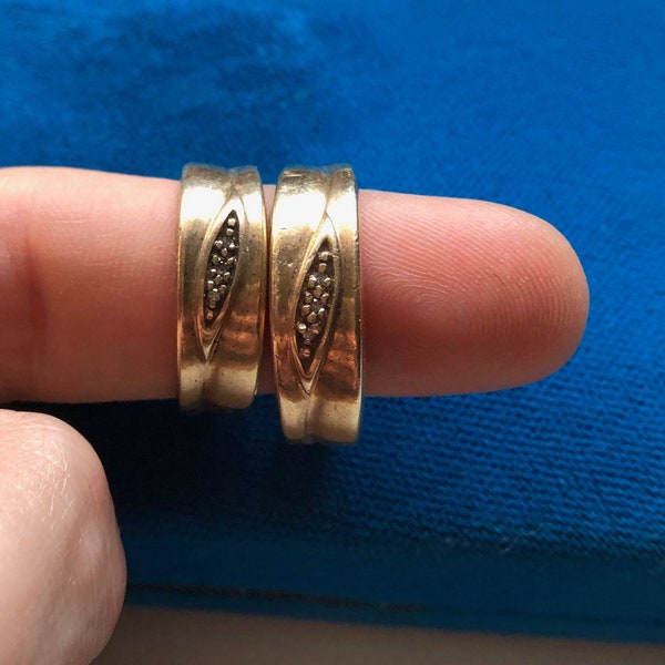 Vintage Mid Century 10K Yellow Gold Diamond Matching Wedding Band Ring Set His and Hers Mens and Ladies