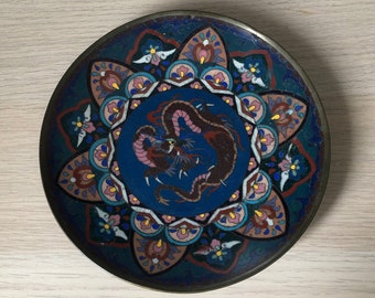 Meiji Period Japanese Cloisonne Enamel Dragon Plate