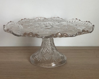 Antique EAPG Pressed Glass Pedestal Wedding Cake Stand