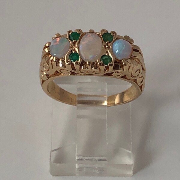 Fabulous Victorian Emerald and Opal 10K Gold Ladies Statement Cluster Ring