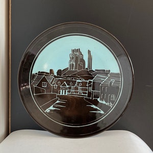 Vintage Poole Pottery Aegean Turquoise Townscape Plate Bowl Charger