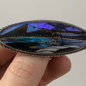 Large Vintage Alfano Brazil Blue Morpho Butterfly Wing Rio Brooch