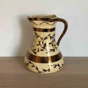 Antique Vintage Myott Creamware Copper Old Lustre Ware Large Milk Pitcher Jug
