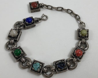 Vintage Miracle Pewter Tone Celtic Scottish Style Simulated Semi Precious Stone Bracelet