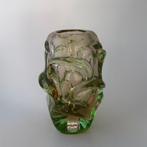 Vintage 1950s Mid Century Czech Art Glass Vase by Jan Beranek for Skrdlovice
